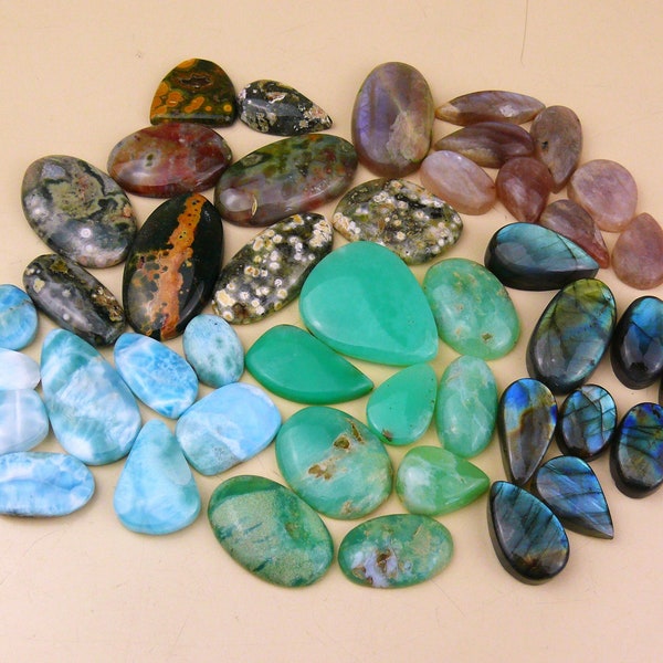 B-stock / B-stock || Cabochon sets / lots || Larimar, Labradorite, Jasper, Chrysoprase, Moonstone, Rose Quartz, Shattuckite etc.