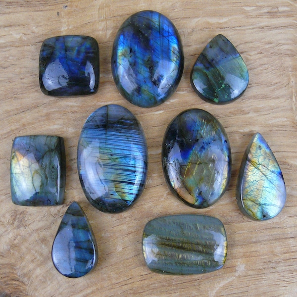 Cabochons labradorites || Ensembles de 3 / lots / 3 pièces || Goutte d’eau, ovale, carrée/rectangulaire