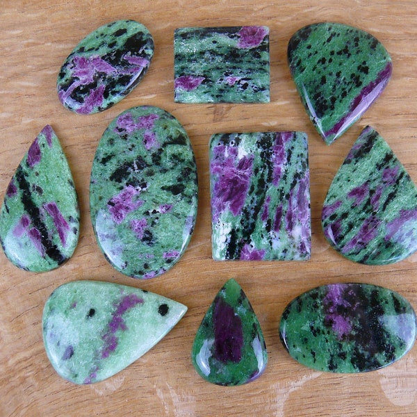 Ruby Zoisite Cabochons / Anyolite Gemstones || Teardrop, oval, square