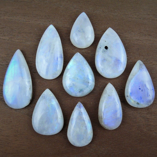 Regenbogen Mondstein Cabochons / Weißer Labradorit || Teardrop / Tropfen-Form / Pear Shape