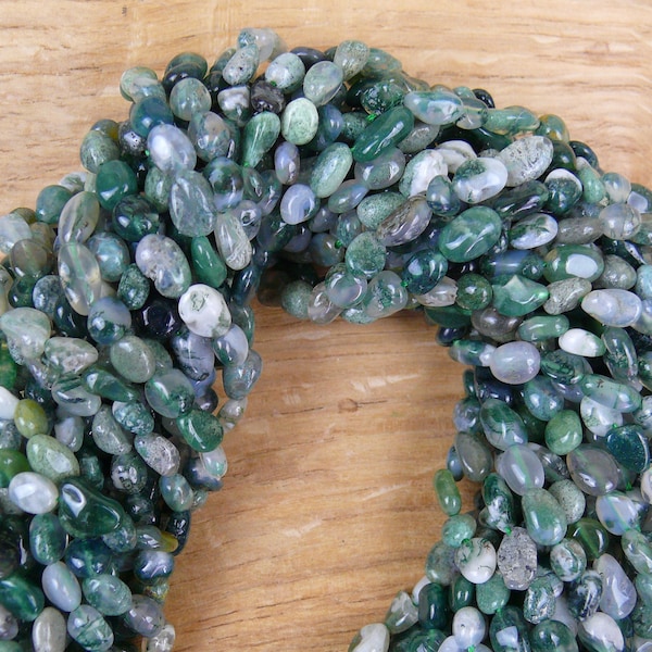 Moosachat Nugget Perlen Strang / Moss Agate || 6-8 mm