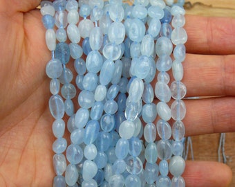 Aquamarine nugget beads strand || 6-8 mm