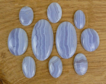 Agate Bleue / Cabochons Agate Dentelle Bleue || ovale