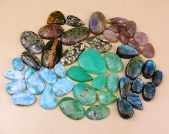 B-voorraad / B-voorraad || Cabochonsets / partijen || Larimar, Labradoriet, Jaspis, Chrysopraas, Maansteen, Rozenkwarts, Shattuckiet enz.