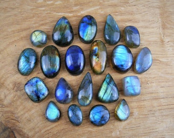 Kleine labradoriet cabochons || Ovaal, druppelvormig, rond, vierkant, verschillende vormen