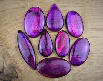 Grands cabochons de labradorite violette teintée / pierre précieuse de labradorite rose pourpre traitée de grande taille || Ovale, Larme, Rond, Marquise