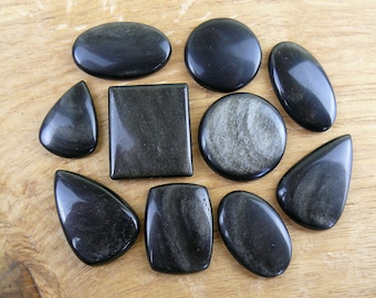 Silber Obsidian Cabochons || Oval, Viereckig, Teardrop, Rund