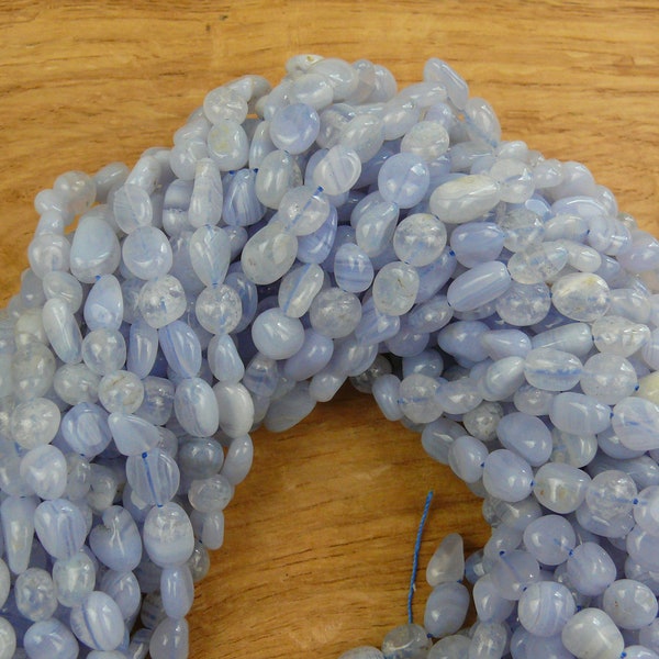 Blauer Achat (Blue Lace Agate) / Chalcedon Nugget Perlen Strang || 6-10 mm
