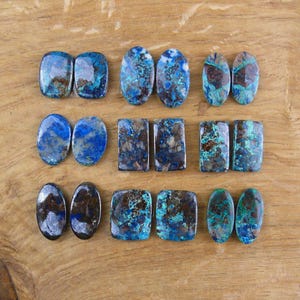 Small Shattuckite-Azurite Cabochons / Pairs || Oval, Drop, Square