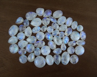 Kleine Regenbogen Mondstein Cabochons / Weißer Labradorit || Oval, Rund, Tropfen