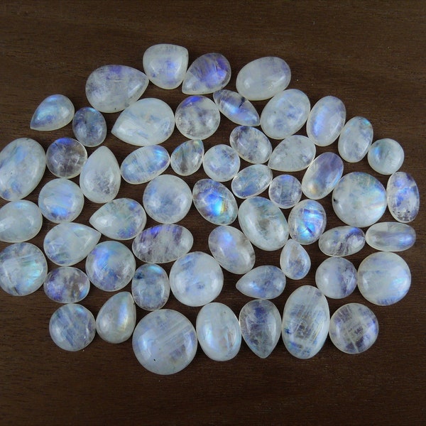 Kleine Regenbogen Mondstein Cabochons / Weißer Labradorit || Oval, Rund, Tropfen