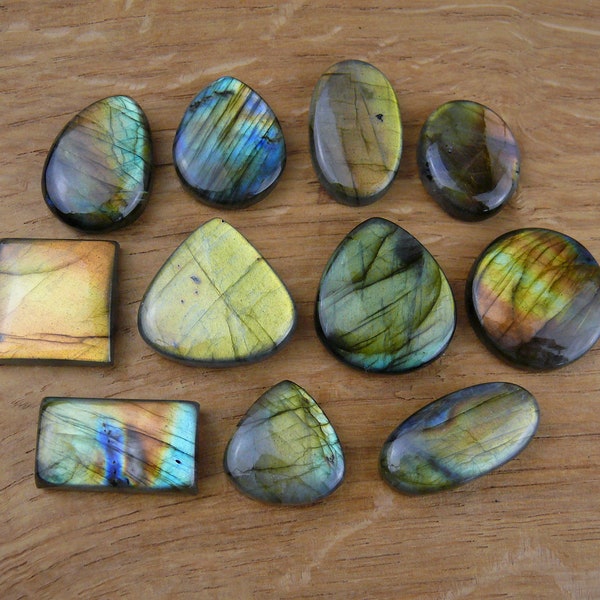 Golden / Yellow / Green Labradorite Cabochons || Drop, Oval, Round, Square