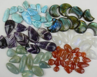 B-stock / B-stock cabochons sets/lots || Labradorite, Chrysocolla, Amethyst, Jasper, Rose Quartz, Variscite, Scolecite
