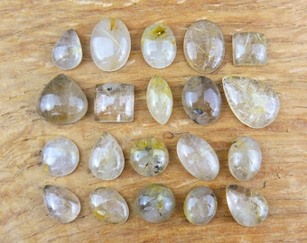 Kleine gouden rutielkwarts cabochons || Ovaal / Druppelvormig / Vierkant / Rond