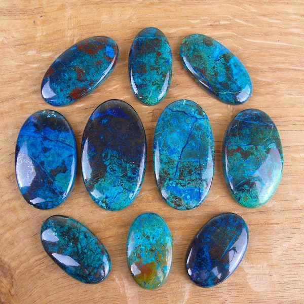 Shattuckit-Azurit / Shattuckit-Chrysokoll Cabochons || Oval