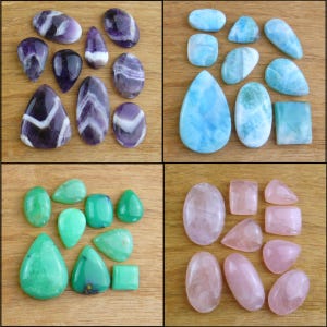B-lager / B-lager || Cabochonset || Larimar, Labradorit, Obsidian, Krysopras, Kvarts, Jaspis, Ametist, Amazonit, Månsten, Onyx