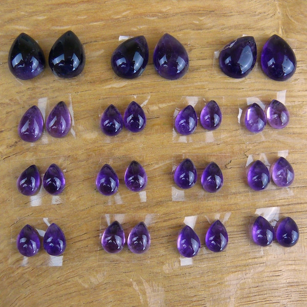 Small Amethyst Cabochons || Pairs / sets of 2 || Drop / Teardrop / Pear Shape