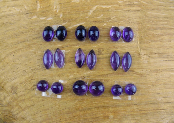 Kleine Amethyst Cabochons Paare (2er Set) || Rund / Oval / Marquise
