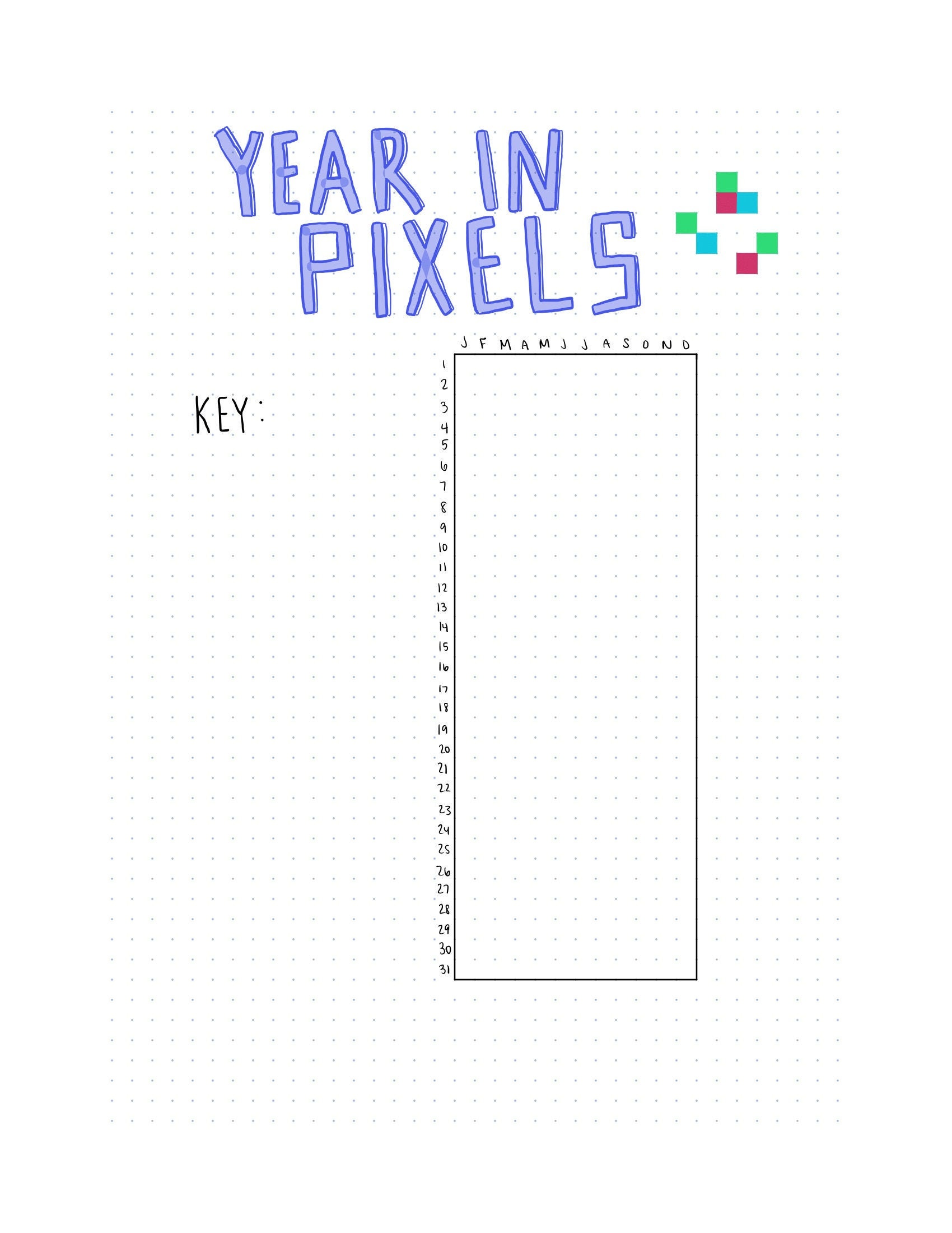 Year in Pixels Bullet Journal Page Etsy