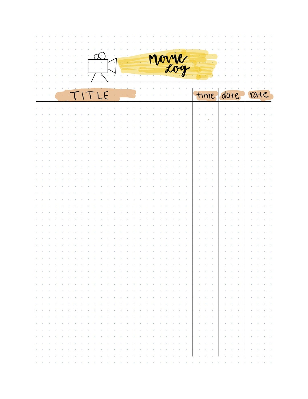 Movie Log Bullet Journal Page - Etsy