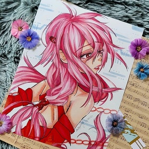 8.5×11in Pretty Anime Girl Pink Poster