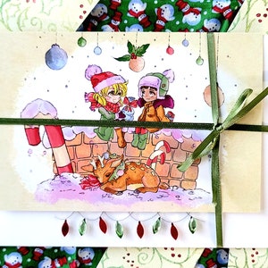 Niedliche Chibi-Rentier-Weihnachtskarte