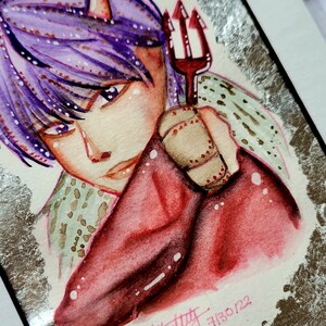 Framed Devil Boy with Watercolor and Silver Foil