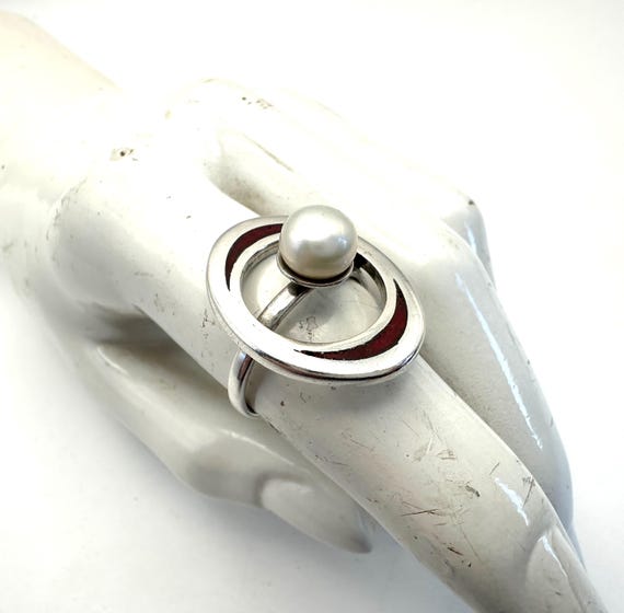 Vintage Statement Chunky Solid Silver Enamel & Pe… - image 2