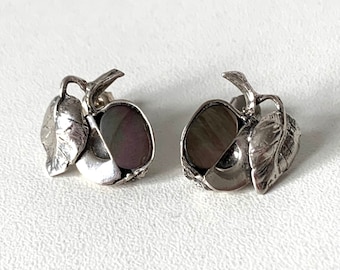 Hoop Hoops Earrings 925 Silver Abalone Shell Vintage Fine Jewelry Gift for Women 
