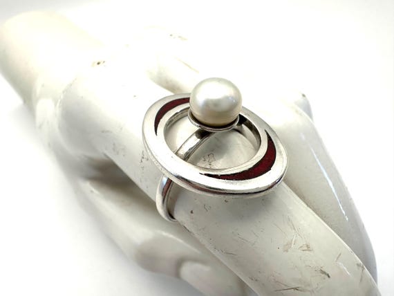 Vintage Statement Chunky Solid Silver Enamel & Pe… - image 7