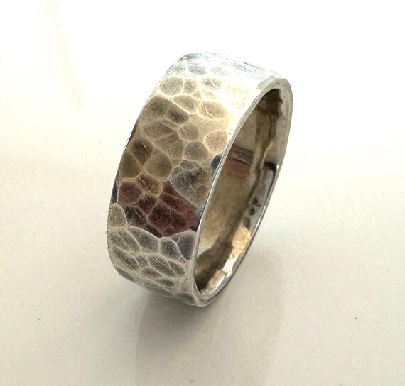 Solid Sterling Silver Hammered Effect Band Ring U… - image 2