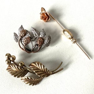 Vintage Joblot Three Gold Plated floral Signed krementz and Teka Theodor Klotz Brooches