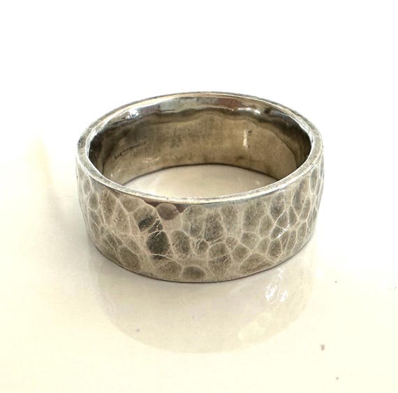 Solid Sterling Silver Hammered Effect Band Ring U… - image 3