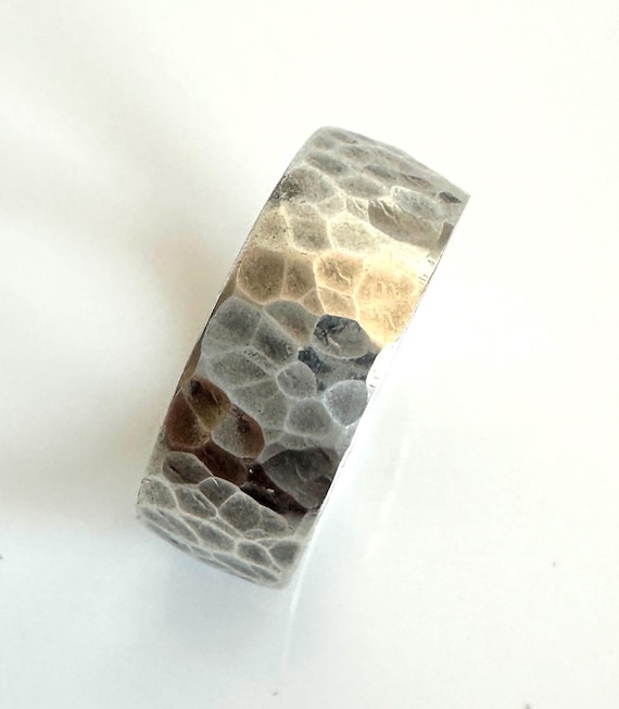 Solid Sterling Silver Hammered Effect Band Ring U… - image 1