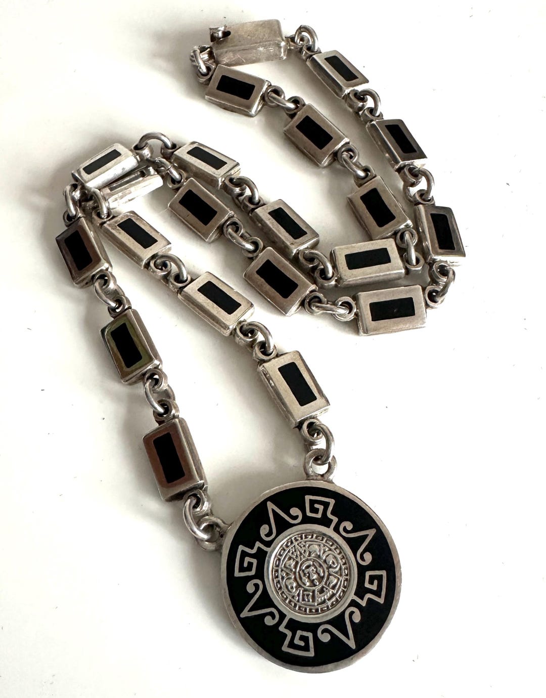 Vintage Aztec Tribal Heavy Solid Silver Black Enamel Statement Runway ...