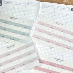 PESTAÑAS PARA MINI PLANIFICADOR / Pestañas mensuales Hobonichi / Planificación minimalista / Sujetapáginas / Marcador de página / Materiales para diario / Estilo moderno y neutro / Transparente