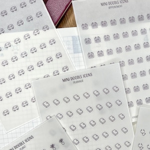 ASSORTED MINI DOODLE Icon Stickers | Minimalist Planner Stickers | Functional Labels | Bullet Journal | Celebration | Finance | Chores