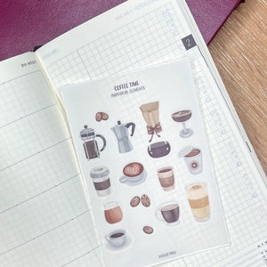 COFFEE TIME Planner Stickers | Deco Sticker | French Press | Espresso | Watercolour Stickers | Coffee Beans | Coffee Cup | Hobonichi sticker