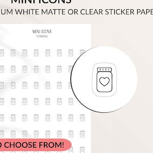 VITAMINE Mini Icon Sticker | Minimal & Funktionaler Planer Aufkleber | Kleine klare Aufkleber | weiß Matt | Erinnerung | Tägliche Ergänzungen