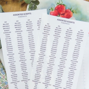 AUTOCOLLANTS DE SCRIPT ASSORTIS Pour les semaines Hobonichi | Stickers pour agenda minimalistes et fonctionnels | Stickers pour agenda conçus pour Hobo Cousin
