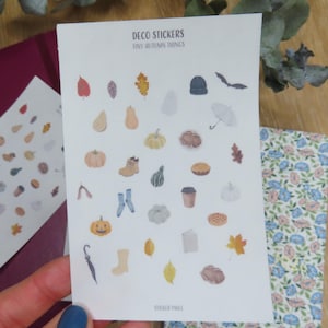TINY AUTUMN THINGS Planner Sticker Collection | Minimal Sticker Pack | Deco Sticker | Dairy Journal Stickers | One Line Art | Clear | Washi