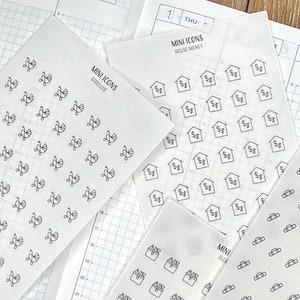 ASSORTED MINI ICON Stickers | Minimalist Planner Stickers | Functional Labels | Bullet Journal | Celebration | Self Care | Finance | Chores