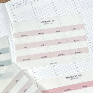 MINI PLANNER TABS | Monthly Hobonichi Tabs | Minimalist Planning | Page Holder | Page Flag | Journaling Supplies | Neutral Modern | Clear