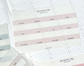 MINI PLANNER TABS | Monthly Hobonichi Tabs | Minimalistische Planung | Seitenhalter | Seitenflag | Journaling Zubehör | Neutral Modern | Klar