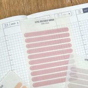 Pegatinas Washi transparentes alargadas y redondeadas para planificador / Planificación minimalista / Pegatina Washi / Pegatinas funcionales para planificador / Bullet Journal / Transparentes