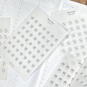 Autocollants MINI ICNES ASSORTIES | Stickers planificateur minimaliste | Étiquettes fonctionnelles | Bullet Journal | Célébration | Soins personnels | Finances | Corvées