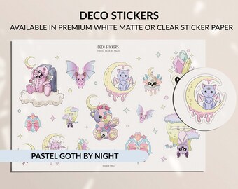 PASTEL GOTH by NIGHT | Planner Stickers | Deco Stickers | Witchy Stickers | Goth Stickers | Crescent Moon | Kawaii Stickers | Spooky Creepy