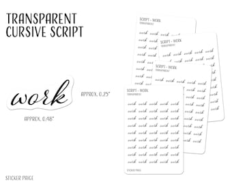 WORK - CURSIVE SCRIPT V1.0 Planner Stickers | Minimalistische Planung | Funktionelle Planeretiketten | Bullet Journal | Word Schrift Aufkleber