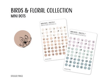 BIRDS & FLORAL Planner Stickers | Cottagecore Stickers | Dots | Washi | Deco Line Art Stickers