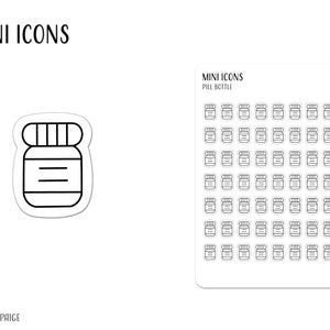 PILL BOTTLE Mini Icon Stickers | Minimalist Planner Stickers | Functional Labels | Bullet Journal | Perscription Refill Tracker